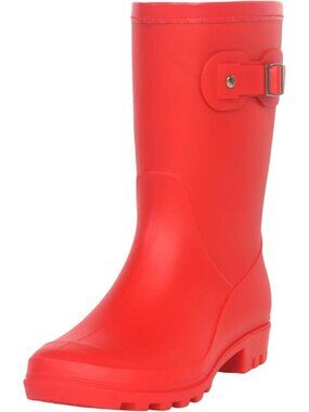 🆕Women's Dark Red Mid Calf Rain Boots Waterproof Garden Lug Sole Shoes